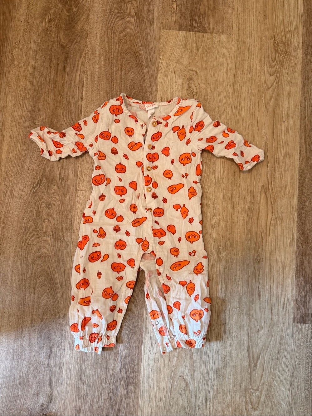 Cat & Jack White Footie with Orange Pumpkin Print